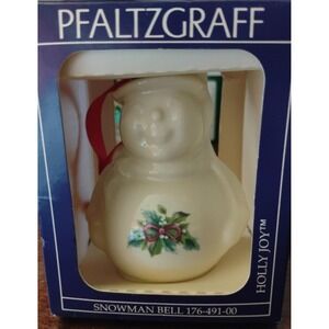 Vintage NEW 1995 Pfaltzgraff Holly Joy  Snowman Bell 5" Christmas Ornament